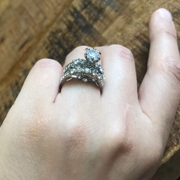 NWT 925 Silver Wedding Set White Sapphire Ring - Picture 5 of 5